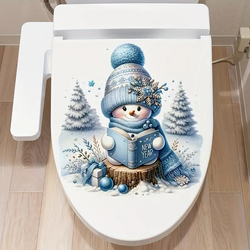 DIDOSOFT Cute Christmas Snowman Toilet Cover Sticker Decals,Fish Bird Flower Leaf Waterproof Toilet Lid Tank Seat Decals Cistern Self-Adhesive Bathroom Wall Sticker - Image 5